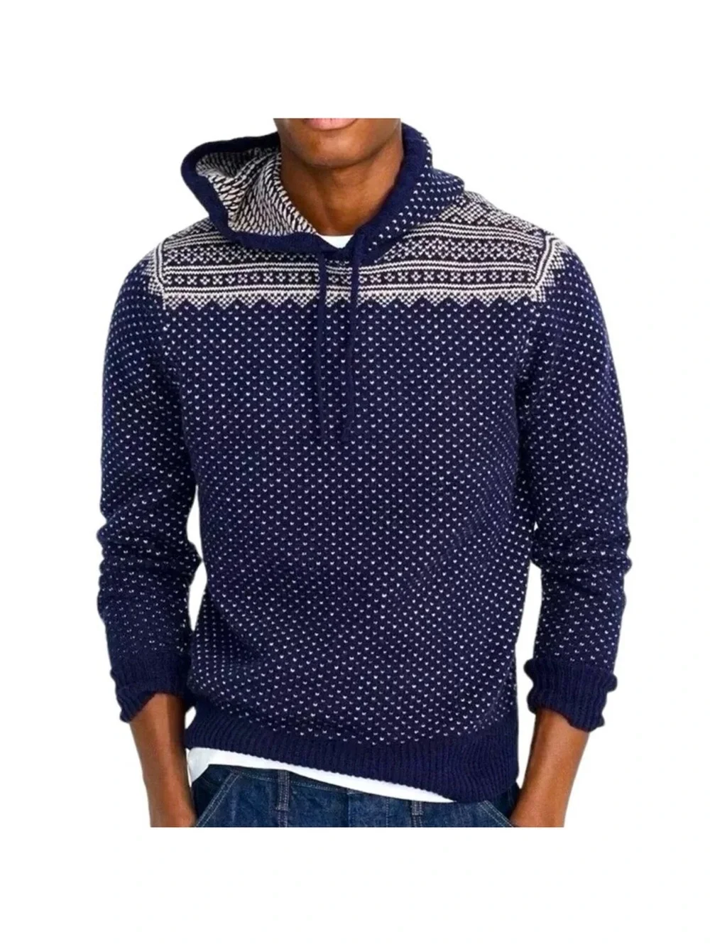 J.Crew Lambswool Fair Isle Hoodie in Navy